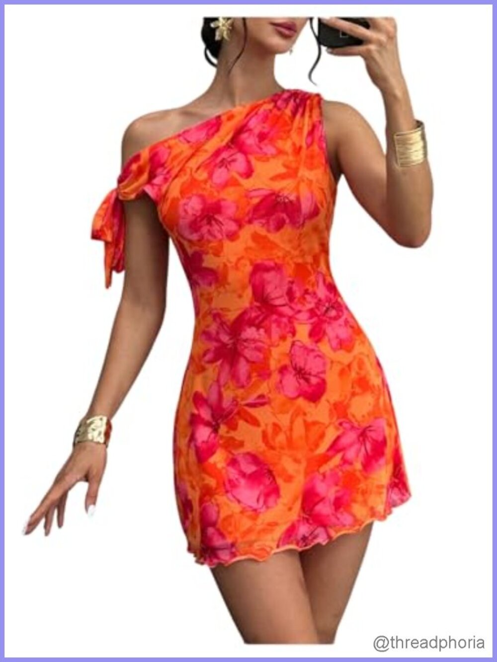 Women's Floral One Shoulder Bodycon Mini Dress Cocktail Party